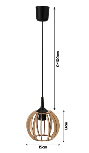 DREVENÉ ZÁVISNÉ STROPNÉ SVÍTIDLO E27 LED + HÁK + Nastaviteľné
