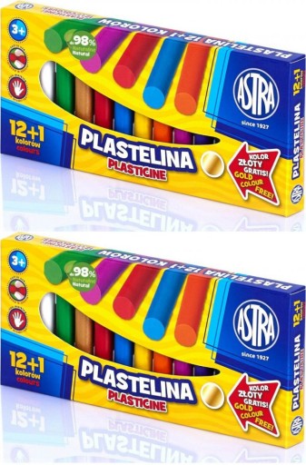 ASTRA školská plastelína 13 INTENZÍVNYCH FARIEB (12+1) mäkká v kufríku x 2