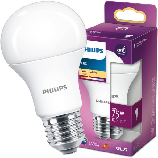 E27 A60 LED žiarovka 10W = 75W 1055lm 4000K Neutrálna Biela PHILIPS
