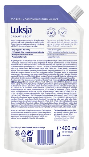 LUKSJA TEKUTÉ KRÉMOVÉ MYDLO 400 ml PLEŤ ZVLHČUJE