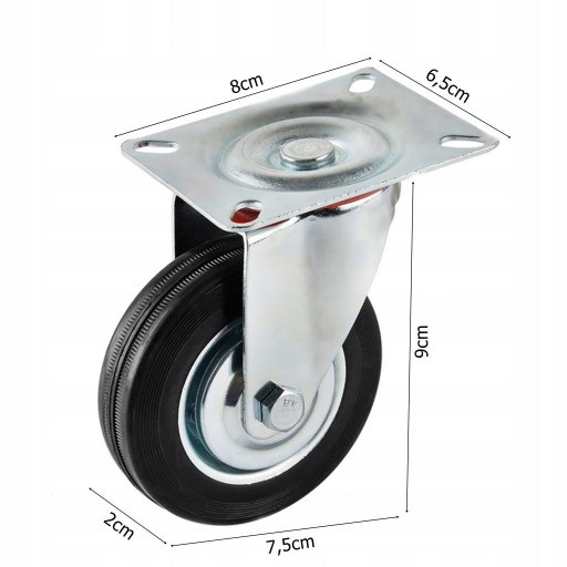 OTOČNÉ GUMOVÉ KOLIESKO PRE NÁBYTOKOVÝ VOZÍK PRIEMYSELNÝ VOLANT 75mm KOLIESKO