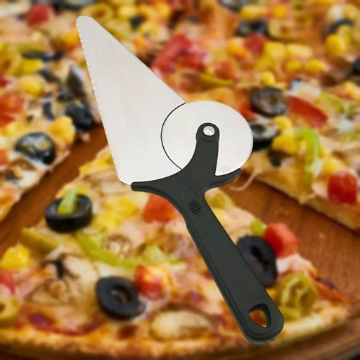 SADA nožov a špachtle na pizzu 2V1, ČIERNA OCEL