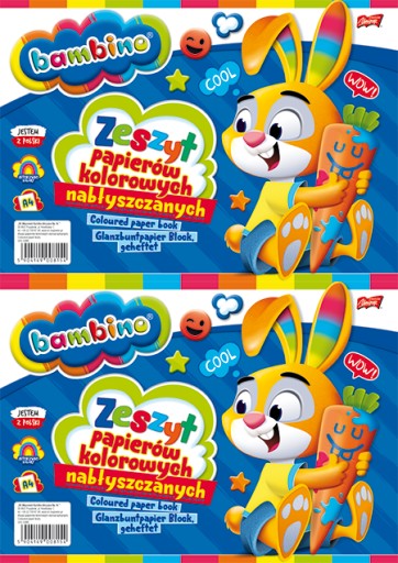 Zošit z farebných papierov A4, 10 listov, lesklý Bambino papier x 2