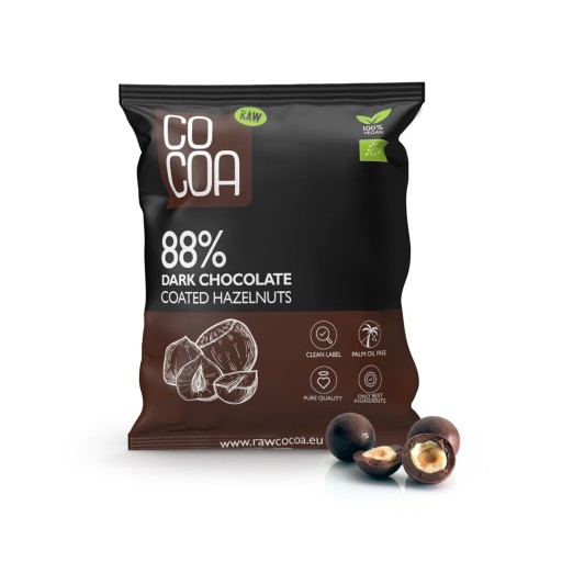 Lieskové oriešky v tmavej čokoláde 88% Bio 70 G - Kakao