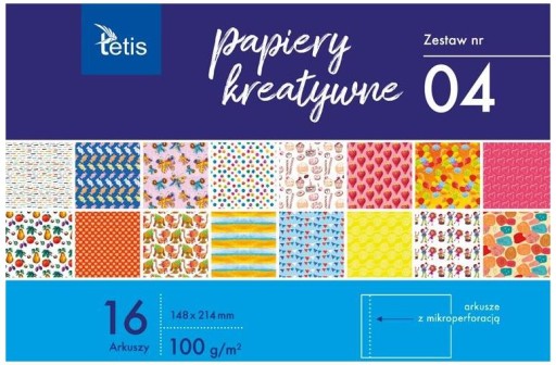 kreatívne DEKORATÍVNE PAPIERE do ŠKOLY A5 sada 16 ks VZOROV Tetis PRE DETI