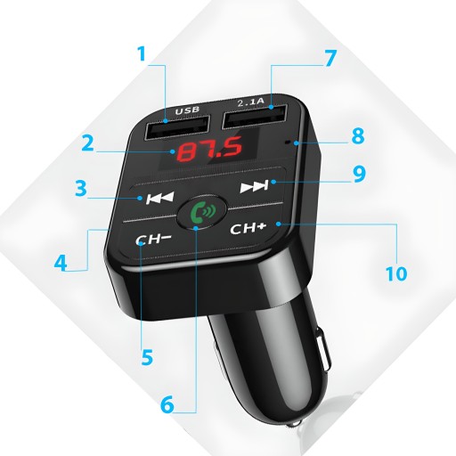 FM BLUETOOTH VYSIELAČ MP3 NABÍJAČKA 2xUSB SD LCD