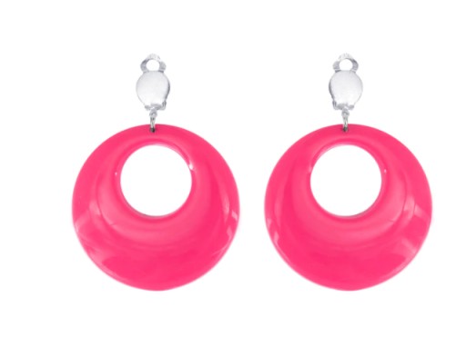 Náušnice CLIPS neónové RINGS ružové 4,5 cm 80. roky 70. roky ŠATY ŠATY karneval