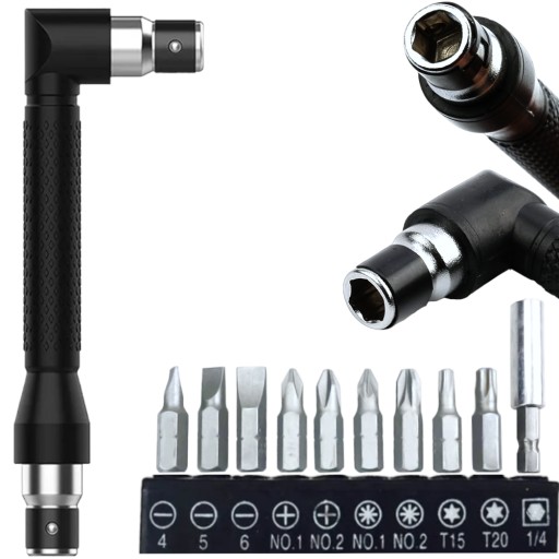 SKRUTKOVAČ S UHLOVOU RÚČKOU NA HROTY 1/4 MAGNETICKÝ ADAPTÉR + BROTY 10x