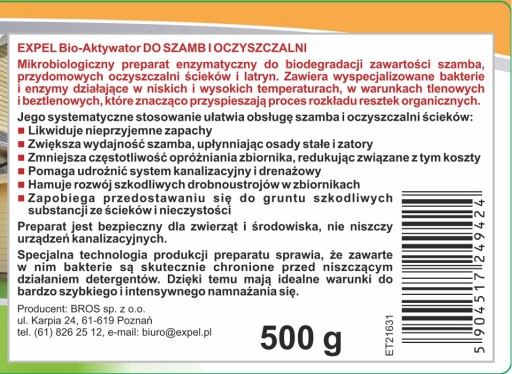 EXPEL Bioaktivátor pre septiky a čističky odpadových vôd 500g