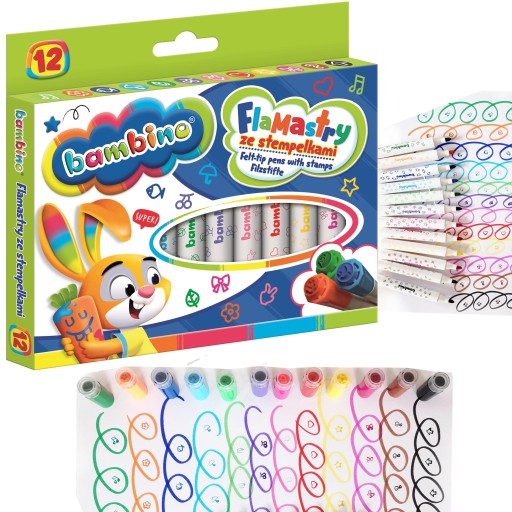BAMBINO fixy s pečiatkami, 12 farieb, fixky