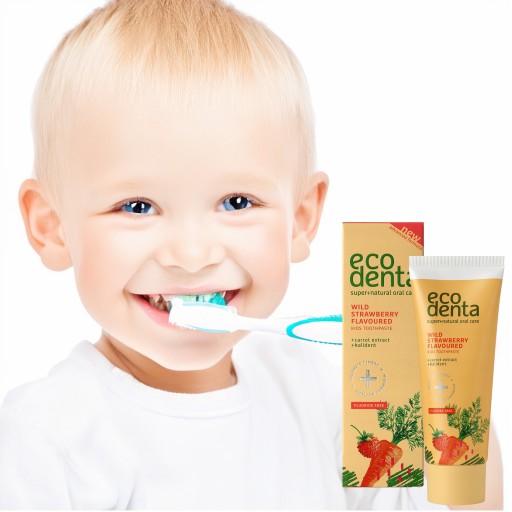 Zubná pasta pre deti bez fluoridu Lesná jahoda Bioaktívny Calcium Ecodenta 75ml