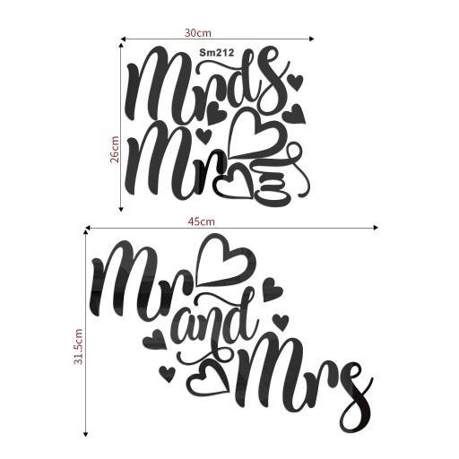 Strieborná zrkadlová nálepka na stenu Mr&Mrs WEDDING N21