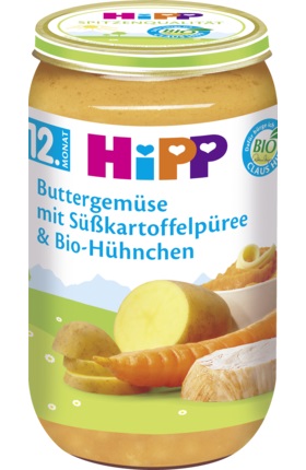 Hipp Bio večera Maslová zelenina Sladké zemiakové kura 12m 250g
