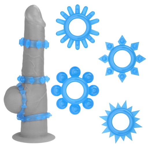 Lovetoy Lumino Play modré erekčné krúžky, 4 kusy