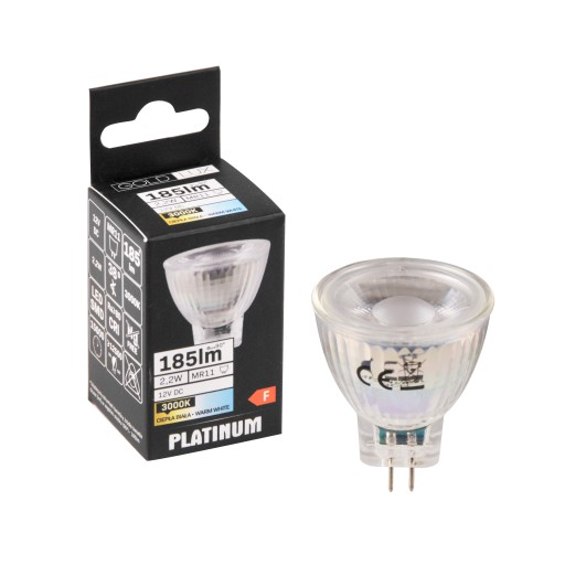 Platinová LED žiarovka MR11 SMD 12V 2,2W 185lm 3000K sklo