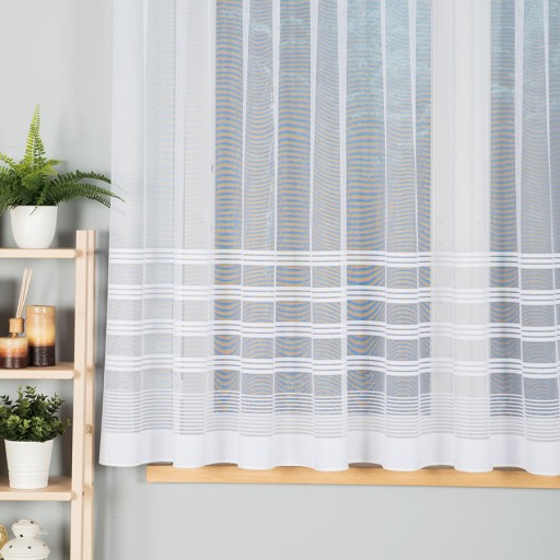 Biely žakárový záves s olovom, výška 160 cm, prúžkovaný