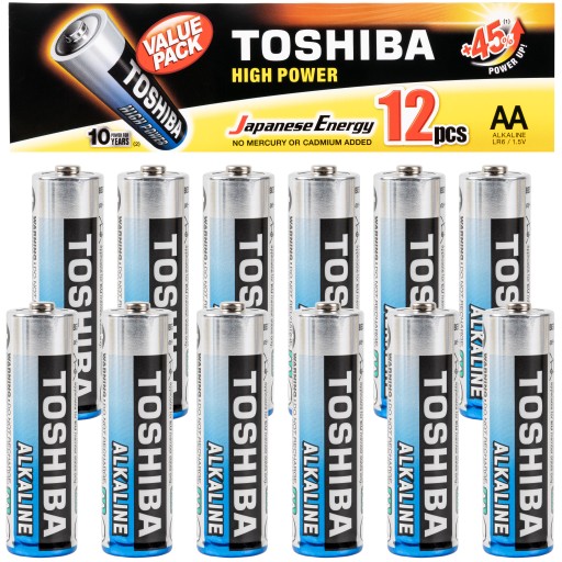 Alkalické batérie AA LR6 12 ks TOSHIBA 1,5V HIGH POWER +45%