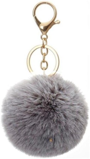 Bambuľová kožušinka KEYRING, kožušina na tašku, sivá kľúčenka, prívesok na tašku