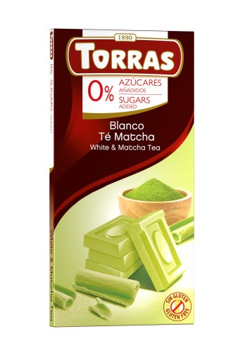 Biela čokoláda s čajom Matcha, bez pridaného cukru, bezlepkové 75G Torras