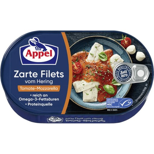 Filety zo sleďov v paradajkovej omáčke s mozzarellou Appel 200g.