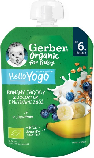 GERBER BIO Dezert v tube Banánové bobule s jogurtom 80g