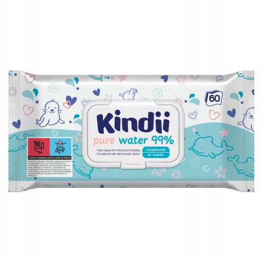 3x Kindii Pure Water vlhčené obrúsky 99%