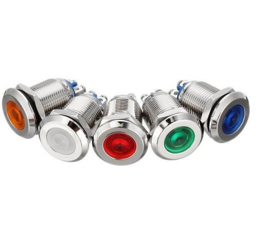 Kovová LED kontrolka 16mm 12V kovová červená