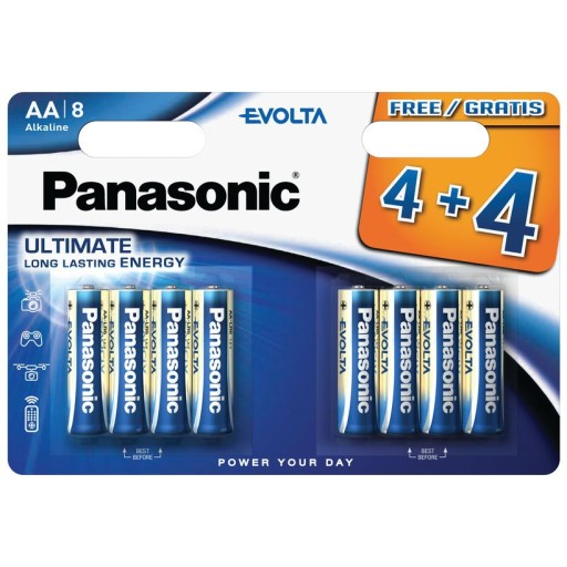 8x alkalická batéria Panasonic Evolta LR6 AA 8BL