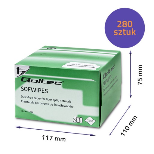 Qoltec Wipes Bezprašné utierky na optické vlákna 280 kusov 110x210mm