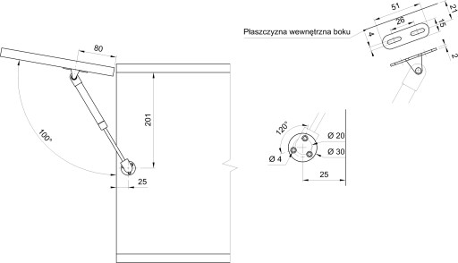 Plynový výťah, krátky nábytkový pohon, 1 ks - SFD007K 60N AMIX