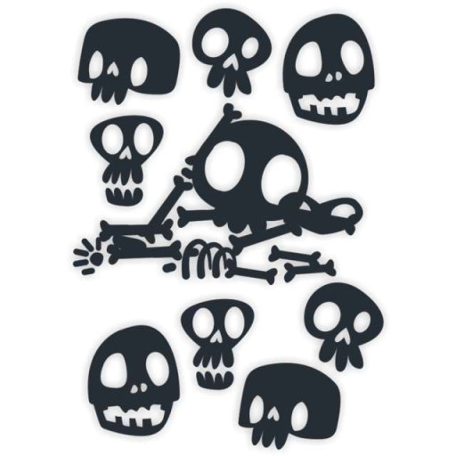 HALLOWEEN fólie NÁLEPKY čierne LEBKY lebky A4