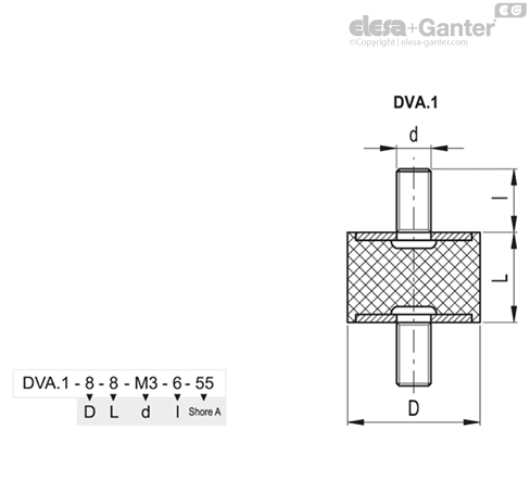 Vibroizolátor DVA.1-15-8-M4-10-55 - čapy so závitom