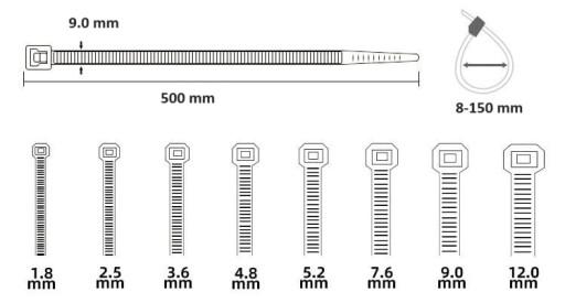KABELOVÉ VIAZAČKY ČIERNE UV KABELOVÉ VIAZAČKY 9x500mm 20 ks