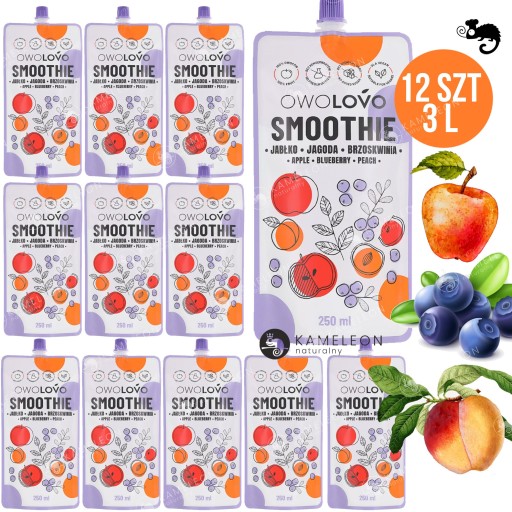 OWOLOVO SMOOTHIE ovocná pena bez cukru APPLE BLUEBERRY PEACH 250ml