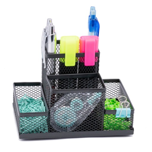 Desk Organizer Toolbox, čierna kovová sieťovina