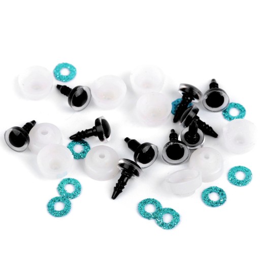 GLITTROVÉ TYRKYSOVÉ MASKOTY OČI 10 mm