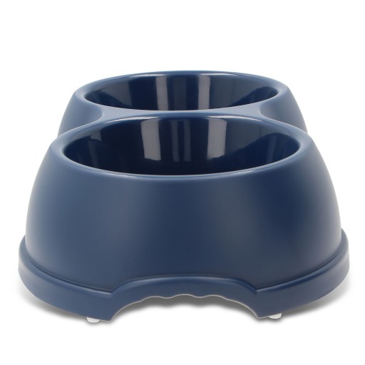 Dvojitá plastová miska pre psov a mačky L, 1,2L, tmavomodrá, 35x20cm,