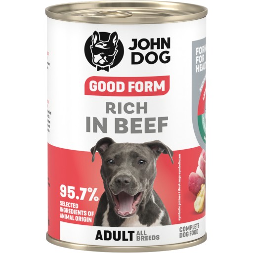 John Dog Good Form Mokré krmivo pre psov bohaté na hovädzie mäso 400 g