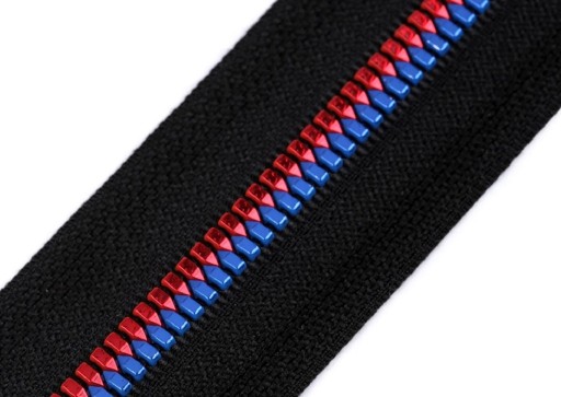 5 mm kocka zipsová páska, metrový zips, čierne, modré a červené zuby