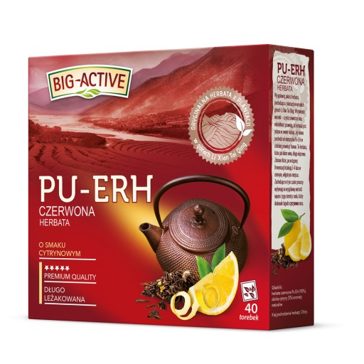 BIG ACTIVE PU-ERH expresný ČERVENÝ čaj s citrónovou príchuťou 40 VRECÍ