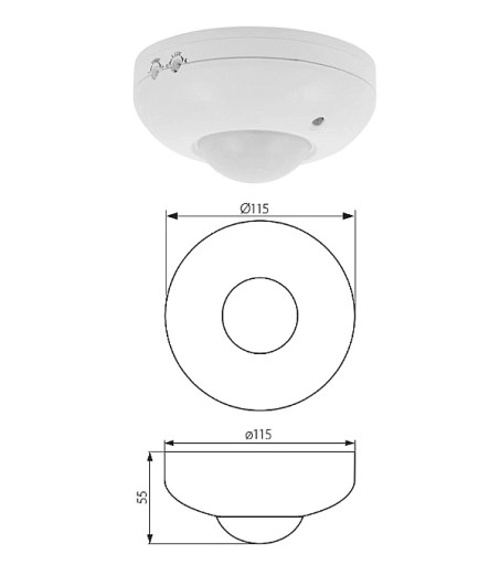 KANLUX PIR LED snímač pohybu stropný ZONA 1200W 360° povrchová montáž biela