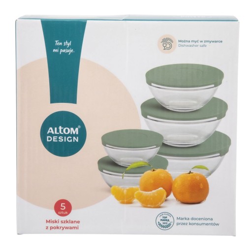 Altom Design sklenené kuchynské misky s pokrievkou, sada 5 ks