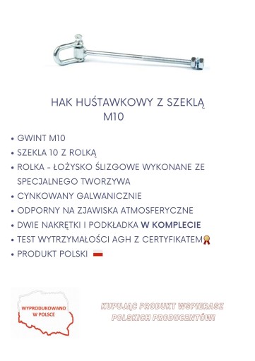 Hák na hojdačku s okovom na upevnenie M10 CERTIFIKÁT