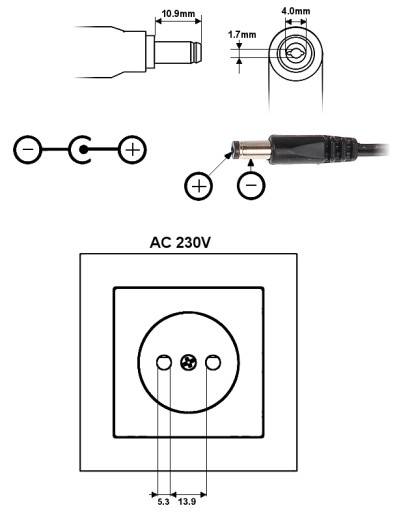 Napájanie 6V/2A/4,0, 1,7 / 4,0 mm zástrčka na kábli