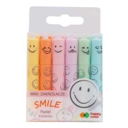 Mini Smile zvýrazňovače 6 pastelových farieb Happy Color 6 ks