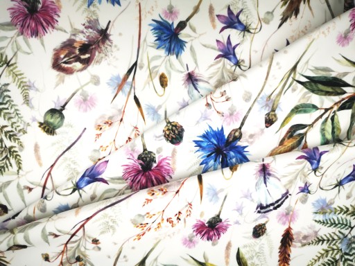 Poťahová látka, kvety so zamatovou potlačou, Lúka