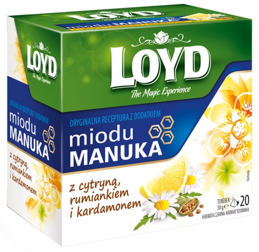 Expres čierny čaj Manuka Med Lemon Harmanček Kardamóm 20T. LOYD