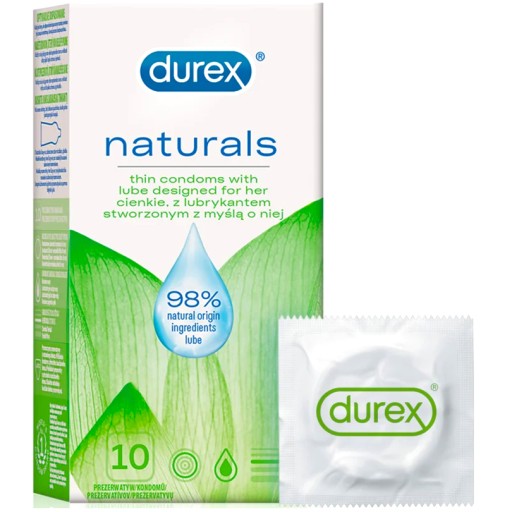 Durex NATURALS tenké a zvlhčené kondómy, prírodný gél, 10 ks.