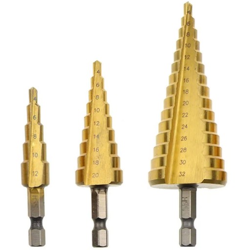 KROKOVÉ KUŽELOVÉ VŔTAČKY 4-32MM SADA x3 VŔTAČKY KOVOVÉ VŔTAČKY HSS HEX NZ16
