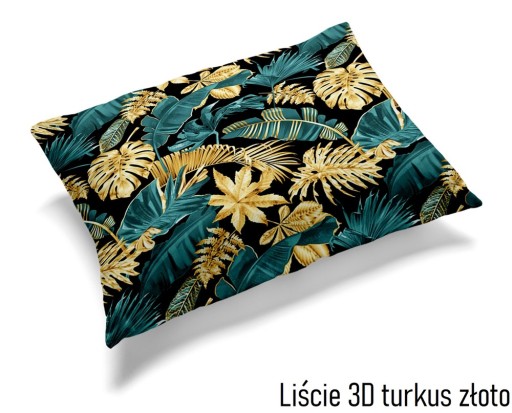 Obliečka na vankúš 70x80cm Listy 3D, tyrkysovo zlatá